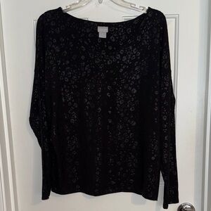 Chico's Black Leopard Print Long Sleeve V-neck Top